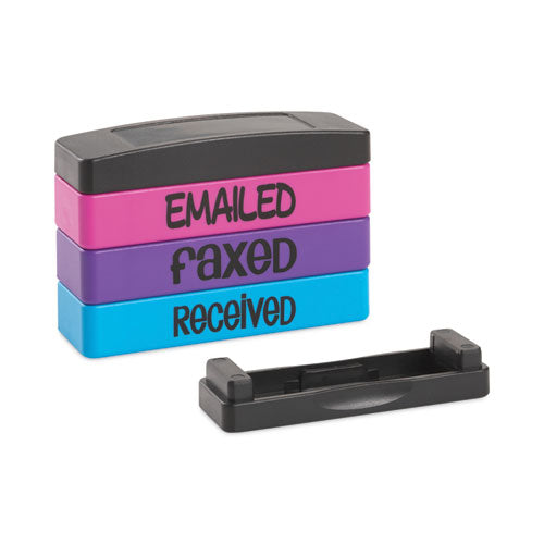 Interlocking Stack Stamp, Emailed, Faxed, Received, 1.81" X 0.63", Assorted Fluorescent Ink.