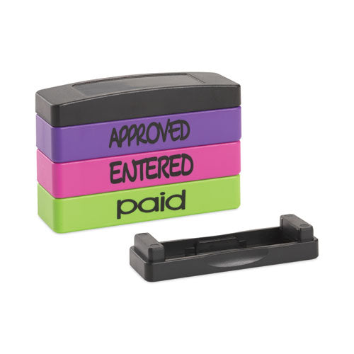 Interlocking Stack Stamp, Approved, Entered, Paid, 1.81" X 0.63", Assorted Fluorescent Ink.