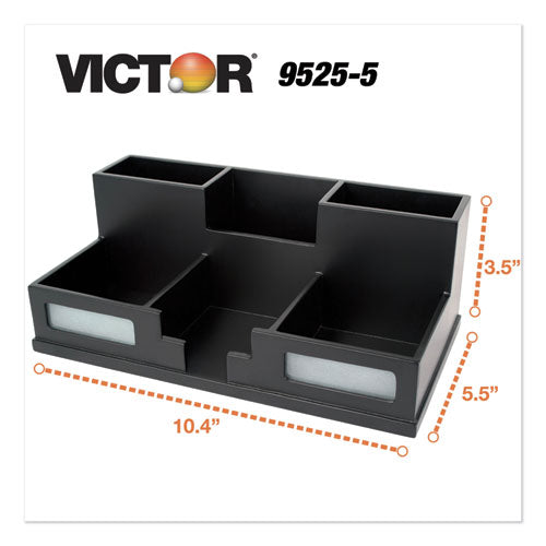 Midnight Black Desk Organizer With Smartphone Holder, 6 Compartments, Wood, 10.5 X 5.5 X 4.