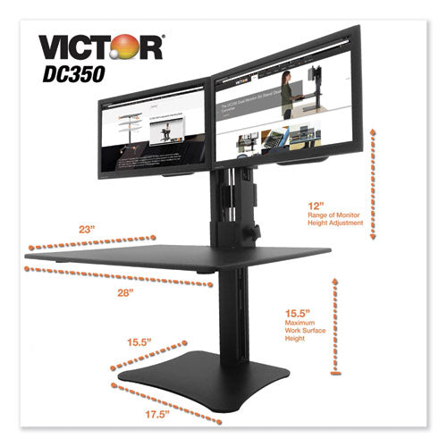 High Rise Dual Monitor Standing Desk Workstation, 28" X 23" X 10.5" To 15.5", Black.