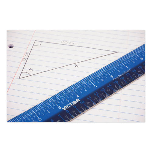 Easy Read Stainless Steel Ruler, Standard/metric, 12".5 Long, Blue.