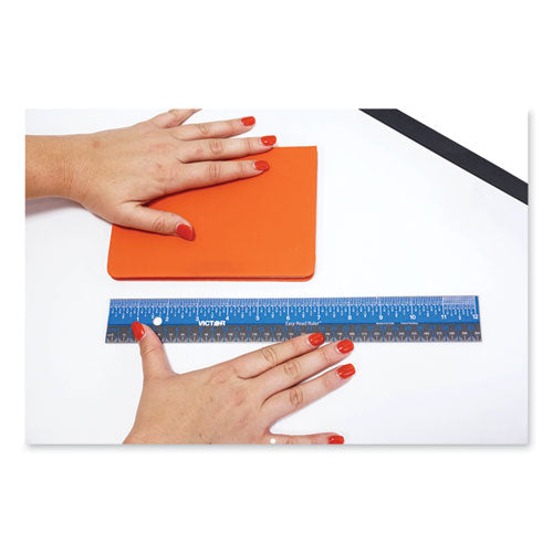 Easy Read Stainless Steel Ruler, Standard/metric, 12".5 Long, Blue.