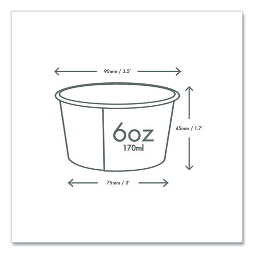Soup Containers, Compostable, 6 Oz, 3.5" Diameter X 1.7"h, Green/white, Paper, 1,000/carton.