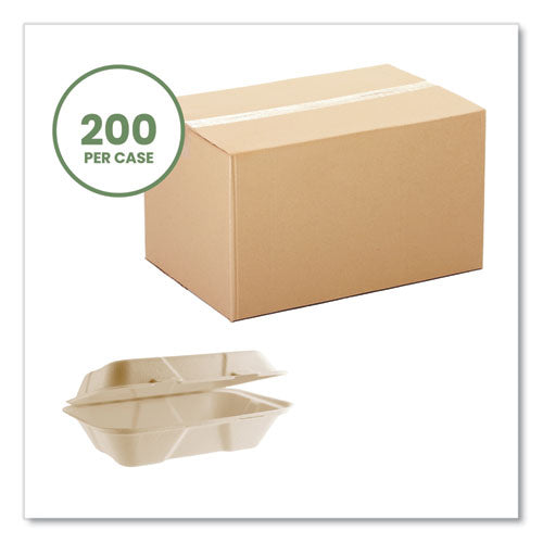 Nourish Molded Fiber Takeout Containers, 6.1 X 9 X 2.9, Natural, Sugarcane, 200/carton