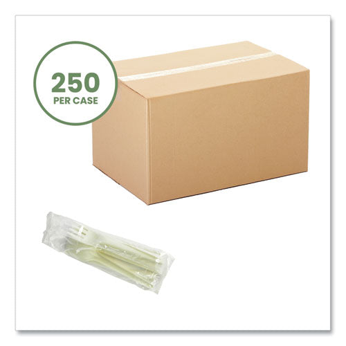 Cutlery Kits, Compostable, Fork/knife/spoon/napkin, White, 250/carton.