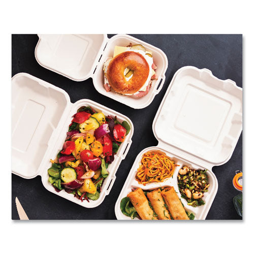 White Molded Fiber -Clamshell Containers, Compostable, 5.9 X 5.9 X 2.9, White, Sugarcane, 400/carton