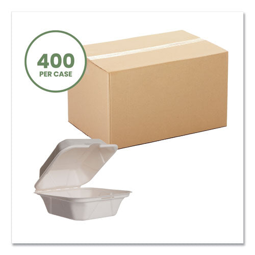 White Molded Fiber -Clamshell Containers, Compostable, 5.9 X 5.9 X 2.9, White, Sugarcane, 400/carton