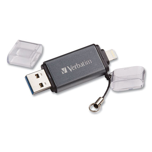 Store 'n' Go Dual Usb 3.0 Flash Drive For Apple Lightning Devices, 64 Gb, Graphite.