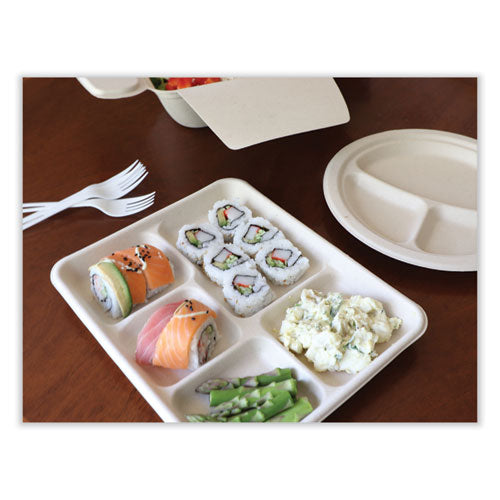 Fiber Trays, School Tray, 5-compartments, 8.5 X 10.5 X 1, Natural, Paper, 400/carton