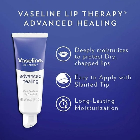 Vaseline Lip Therapy Balm Tube Advanced Healing Lip Moisturizer 0.35 oz 2-Packs