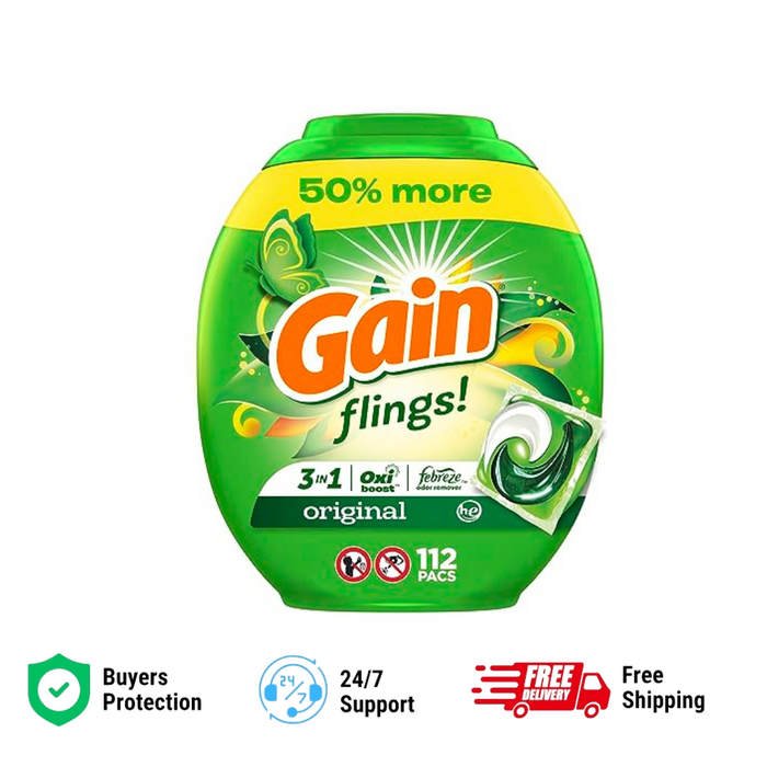 Gain flings Laundry Detergent Soap Pacs 112,The Easy Way to Get Clean, Fresh Clothes (Original Scent)