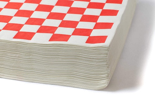 Culiware Wrap Paper Food Basket Liners Wax Sheets 12” x 12” - 1000 Pack | Red & White Checkered Grease-Resistant Deli Wraps