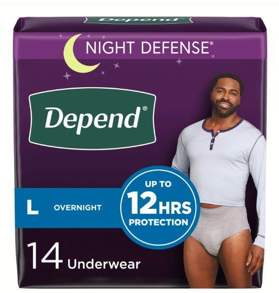 Depend Night Defense Adult Incontinence Underwear for Men, Overnight, L, Grey, 14Ct