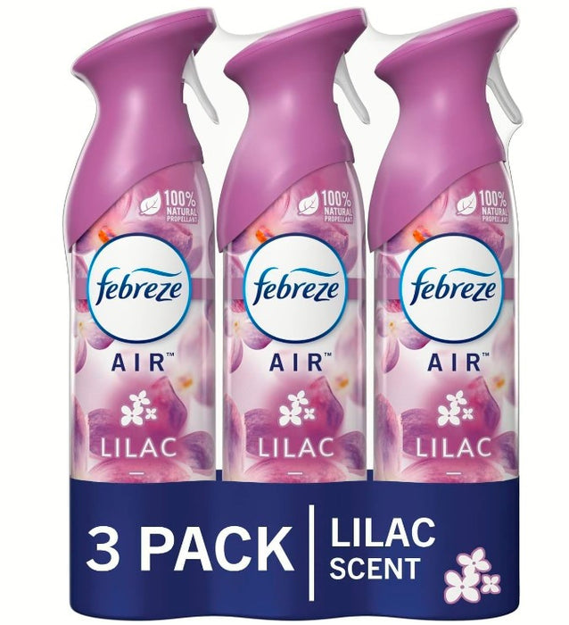 Febreze Air Fresheners, Room Fresheners, Odor-Fighting Air Effects, Lilac Scent , 8.8 oz. Aerosol Can, (Pack of 3) , Air Freshener Spray