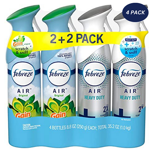 Febreze AIR Freshener 4 Pack 2 Original Gain and 2 Air Heavy Duty