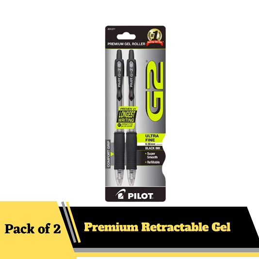 PILOT G2 Premium Retractable Gel Ink Rolling Ball Pens Ultra Fine Point Black Ink 2 Pack