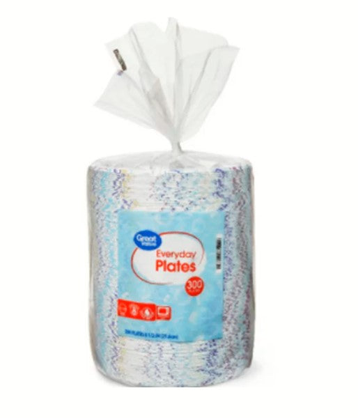 Great Value Everyday Disposable Paper Plates, 9in- 300ct