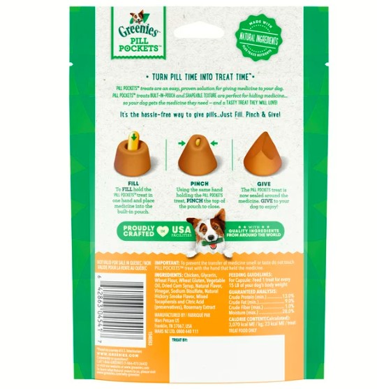 GREENIES PILL POCKETS for Dogs Capsule Size Natural Soft Dog Treats, Chicken Flavor, 7.9 oz. Pack (30 Treats)