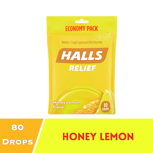 HALLS Relief Honey Lemon Cough Drops, Economy Pack, 80 Drops