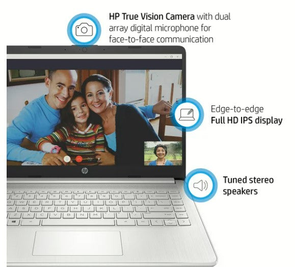 HP 14" FHD Laptop with AMD Ryzen 3, 4GB RAM, 128GB SSD, Windows 11 (S mode) - Sleek Silver Design for Efficient Performance