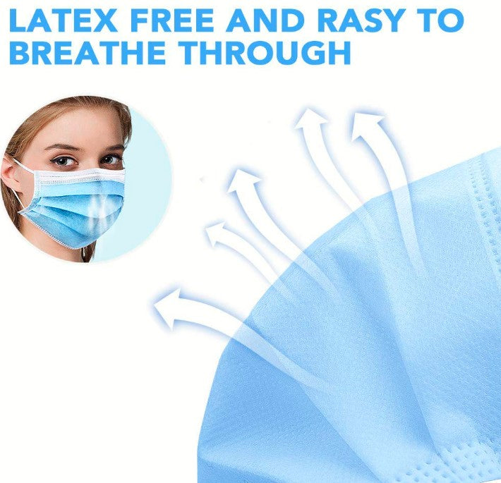 Three-ply General Use Face Mask, Blue, 50/box.