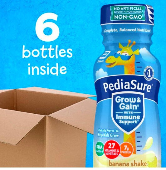 Boost Growth, Strength, and Immunity with PediaSure Grow & Gain Nutritional Shake - Banana Flavor, 8 fl oz Bottle (6 Count)