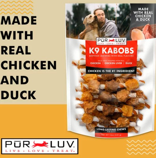 PUR LUV K9 Kabobs Triple Flavor Stick Treats for Dogs, 12 Ounces