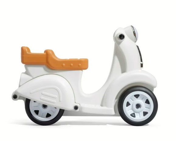Step2 Ride Along Scooter White Ride On Toy with Vintage-Style Design, Foot-to-Floor Toddler Scooter with Four Wheels for Extra Stability