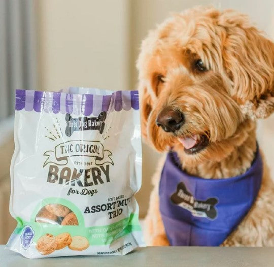 Three Dog Bakery Assort"mutt" Trio Soft Dog Treats for Dogs, Peanut Butter, Oats & Apple, and Vanilla Flavors, 26 Oz. Bag