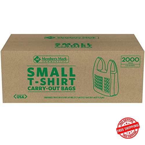 Small T-Shirt Carry-Out Bags, 7" x 5" x 15" (2,000 ct.)