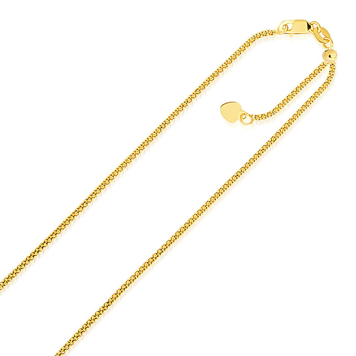 14k Yellow Gold Adjustable Popcorn Chain 1.3mm.