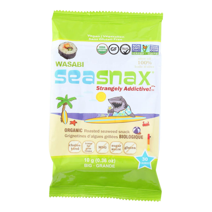 Seasnax Seaweed Snax -Organic - Wasabi - Case Of 12 - .36 Oz