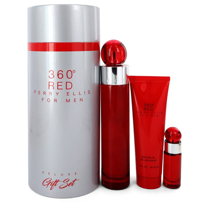 Perry Ellis 360 Red by Perry Ellis Gift Set -- 3.4 oz Eau De Toilette Spray + .25 oz Mini EDT Spray + 3 oz Shower Gel in Tube Box for Men
