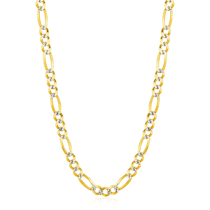 6.0mm 14K Yellow Gold Solid Pave Figaro Chain.