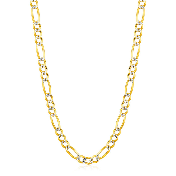 6.0mm 14K Yellow Gold Solid Pave Figaro Chain.