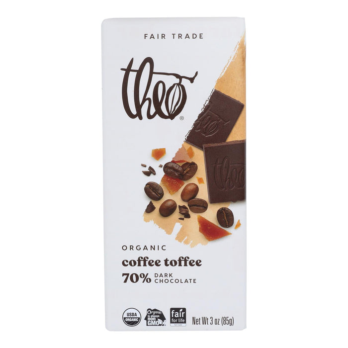 Theo Chocolate - Bar Coffee Toffee 70% - Case Of 12 - 3 Oz.