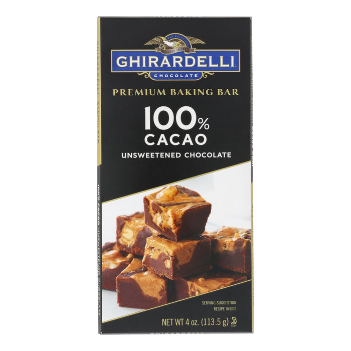 Ghirardelli Premium Baking Bar - 100% Cacao Unsweetened Chocolate - Case Of 12 - 4 Oz.