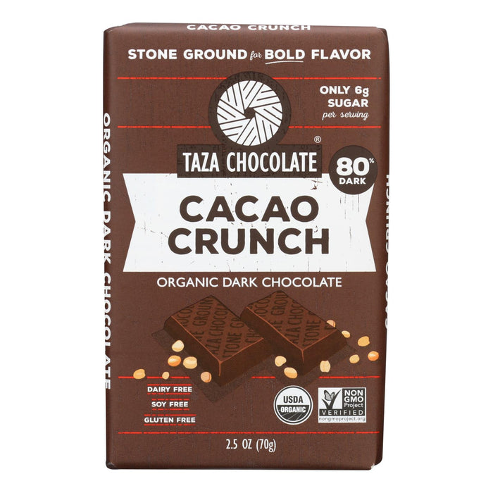 Taza Chocolate Stone Ground Organic Dark Chocolate Bar -Cacao Crunch - Case Of 10 - 2.5 Oz.