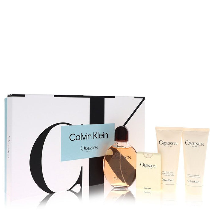 Obsession by Calvin Klein Gift Set -- 4.2 oz Eau De Toilette Spray + .67 oz Mini EDT Spray + 3.4 oz After Shave Balm + 3.4 oz Body Wash for Men