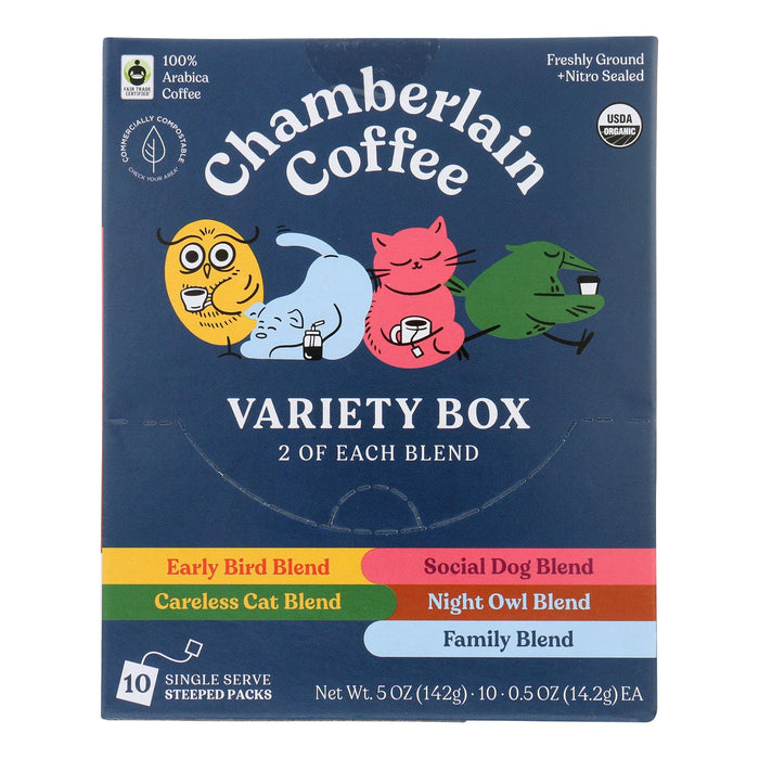 Chamberlain Coffee - Coffee Organic Step Drip Variety Box 10 Pack - Case Of 12-5 Ounces