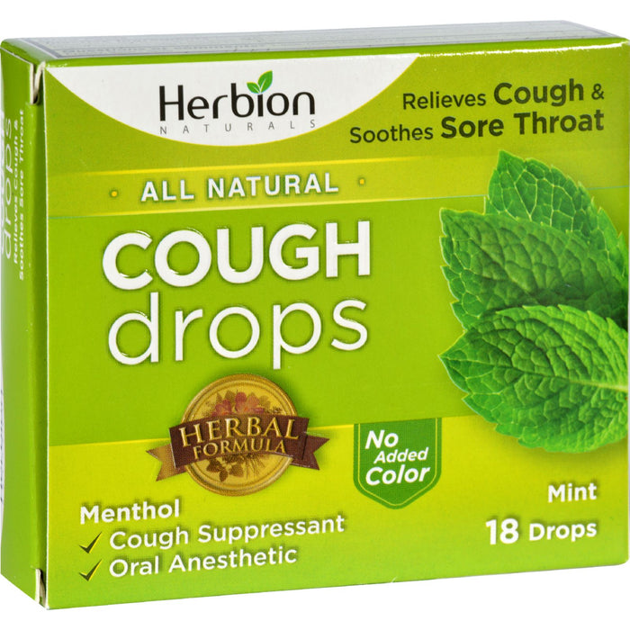 Herbion Naturals Cough Drops -All Natural - Mint - 18 Drops