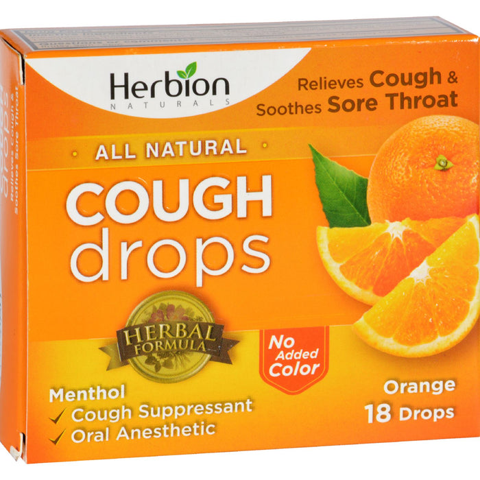Herbion Naturals Cough Drops -All Natural - Orange - 18 Drops
