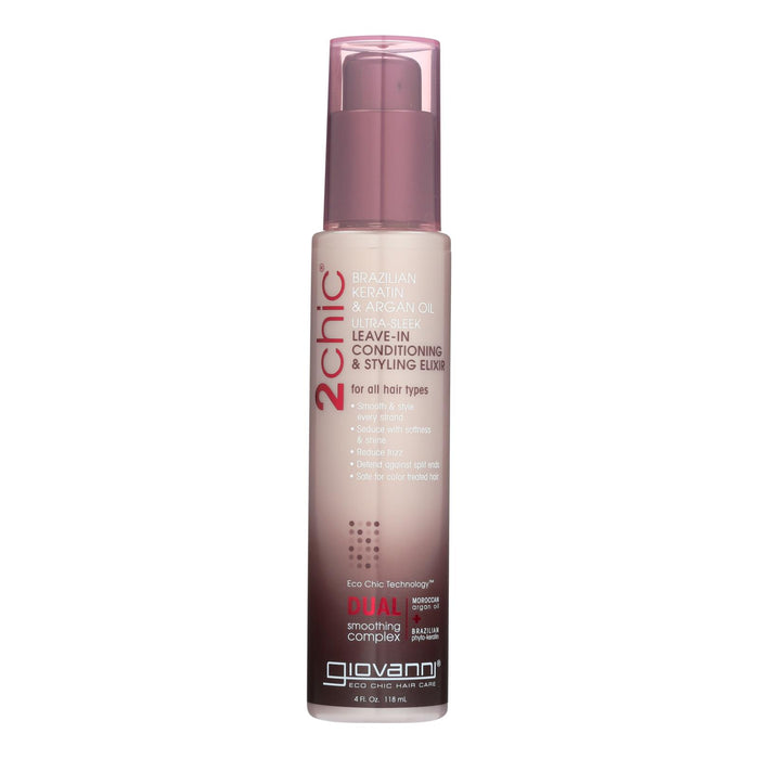 Giovanni 2chic Ultra-sleek Leave-in Conditioning And Styling Elixir With Brazilian Keratin And Argan Oil- 4 Fl Oz