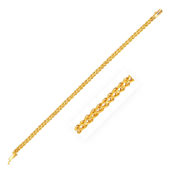 4.0 mm 14k Yellow Gold Two Row Rope Bracelet.
