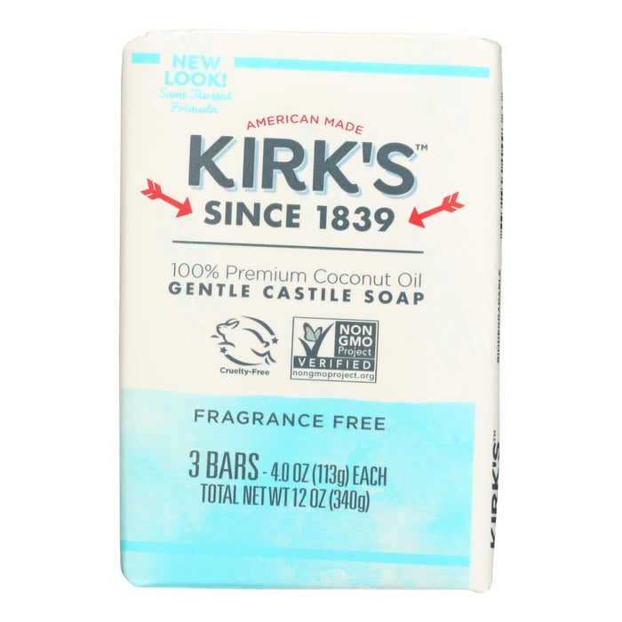 Kirk's Natural Soap Bar -Coco Castile - Fragrance Free - 3 Count - 4 Oz