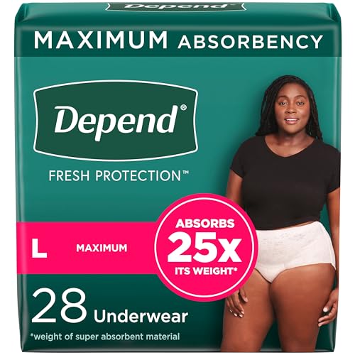 Depend Fresh Protection Adult Incontinence Underwear for Women Depend Fit-Flex), Disposable, Maximum, Large, Blush, 28 ct