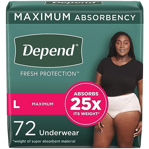 Depend Fresh Protection Adult Incontinence Underwear for Women (Formerly Depend Fit-Flex), Disposable, Maximum, Large, Blush, 72 Count