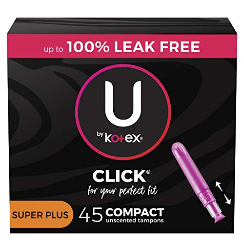 U by Kotex Click Compact Tampons Super Plus Absorbency Unscented,Leakproof Protection for Heavy Flow 45 ct
