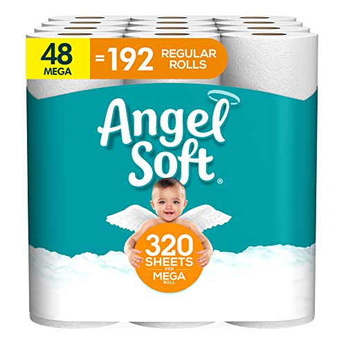 Angel Soft Toilet Paper, 48 Mega Rolls -192 Regular Rolls 2-Ply Bath Tissue 320sheets