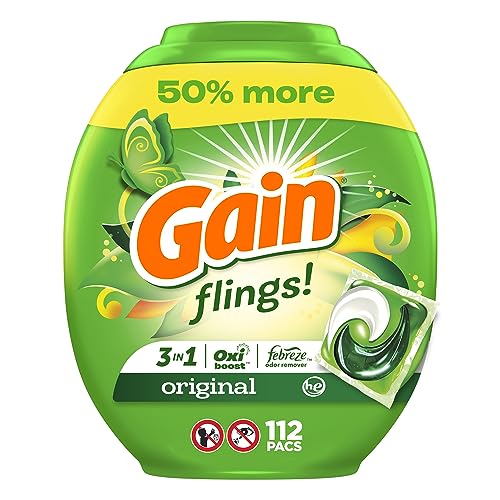 Gain flings Laundry Detergent Soap Pacs 112,The Easy Way to Get Clean, Fresh Clothes (Original Scent)